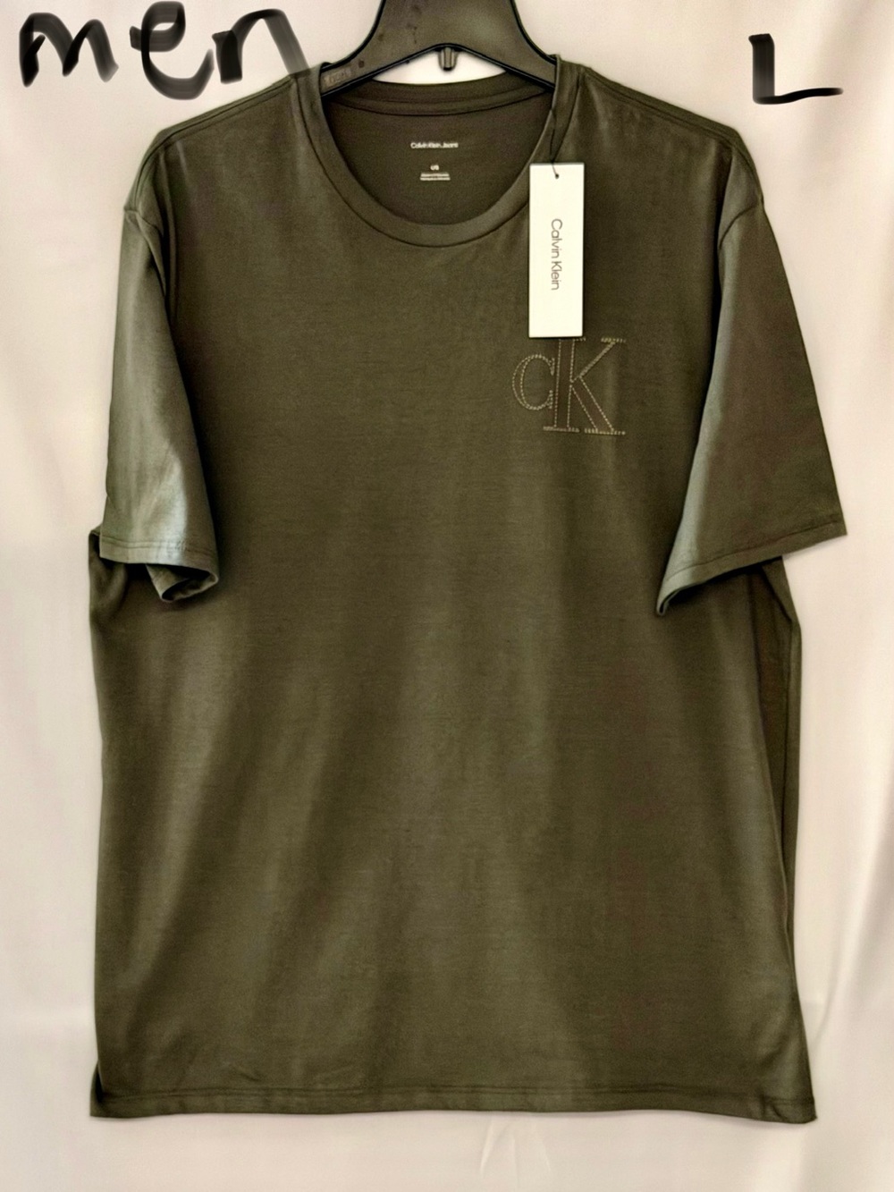 Calvin Klein Olive Crew Neck Short Sleeve Tee with cK Stitch
